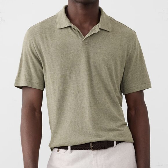 M Tall Linen-Blend Polo with Johnny Collar Banana Republic - Picture 1 of 1